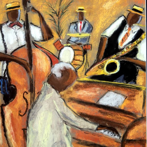 Jazzmen aux canotiers    (pastel 30x42cm)  vendu