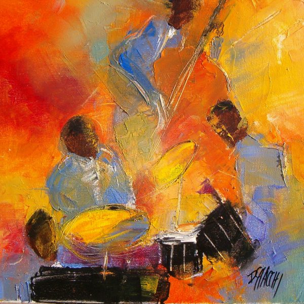 Jazzmen sur fond rouge     hst 40x40cm  vendu