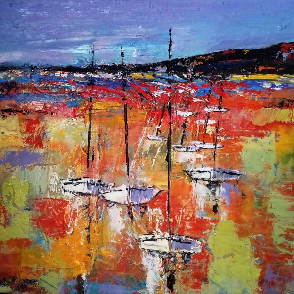 Les petits bateaux blanc  ( 30x30 cm) vendu