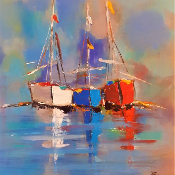 Les trois bateaux (50x50cm) vendu
