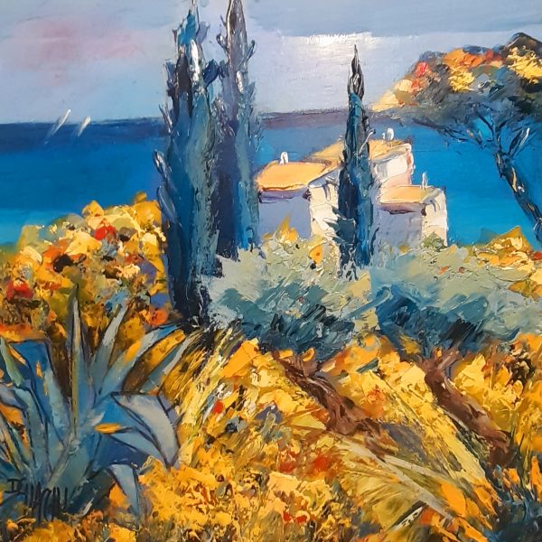 Villa en bord de mer ( hst 40x40) 320€