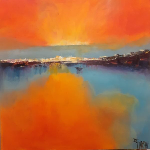 Coucher de soleil sur la marina ( hst 60x60) 580 €